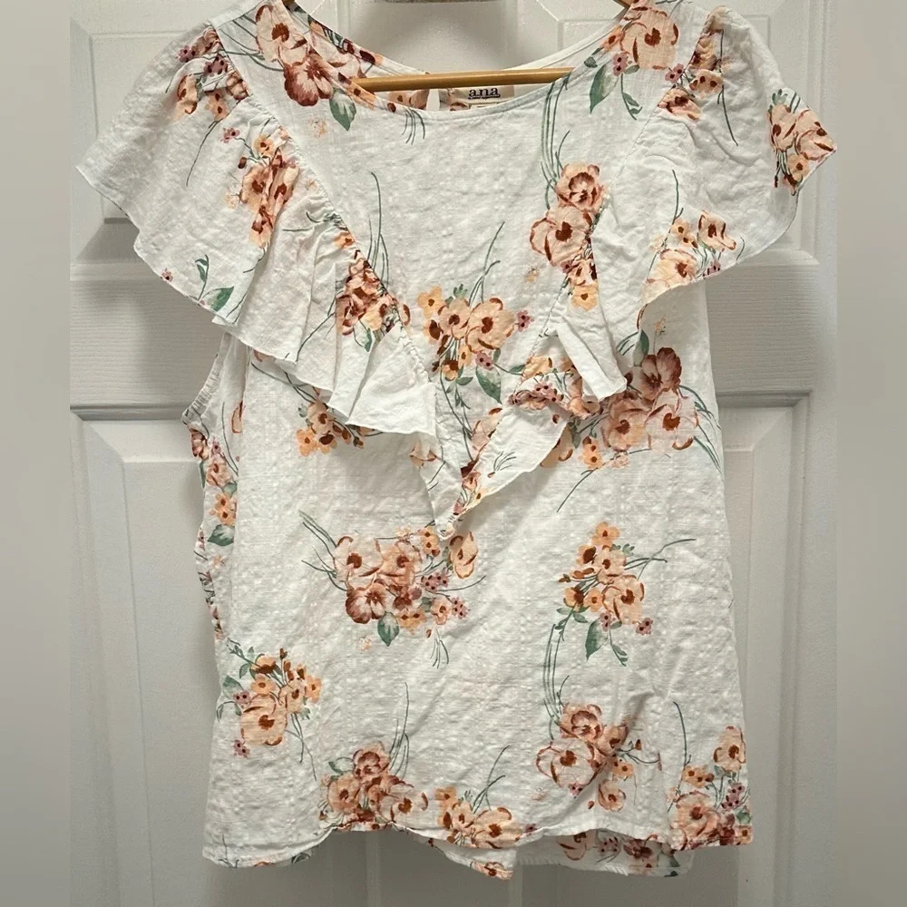 Ana Women’s White Floral Ruffled Blouse Size XXL
